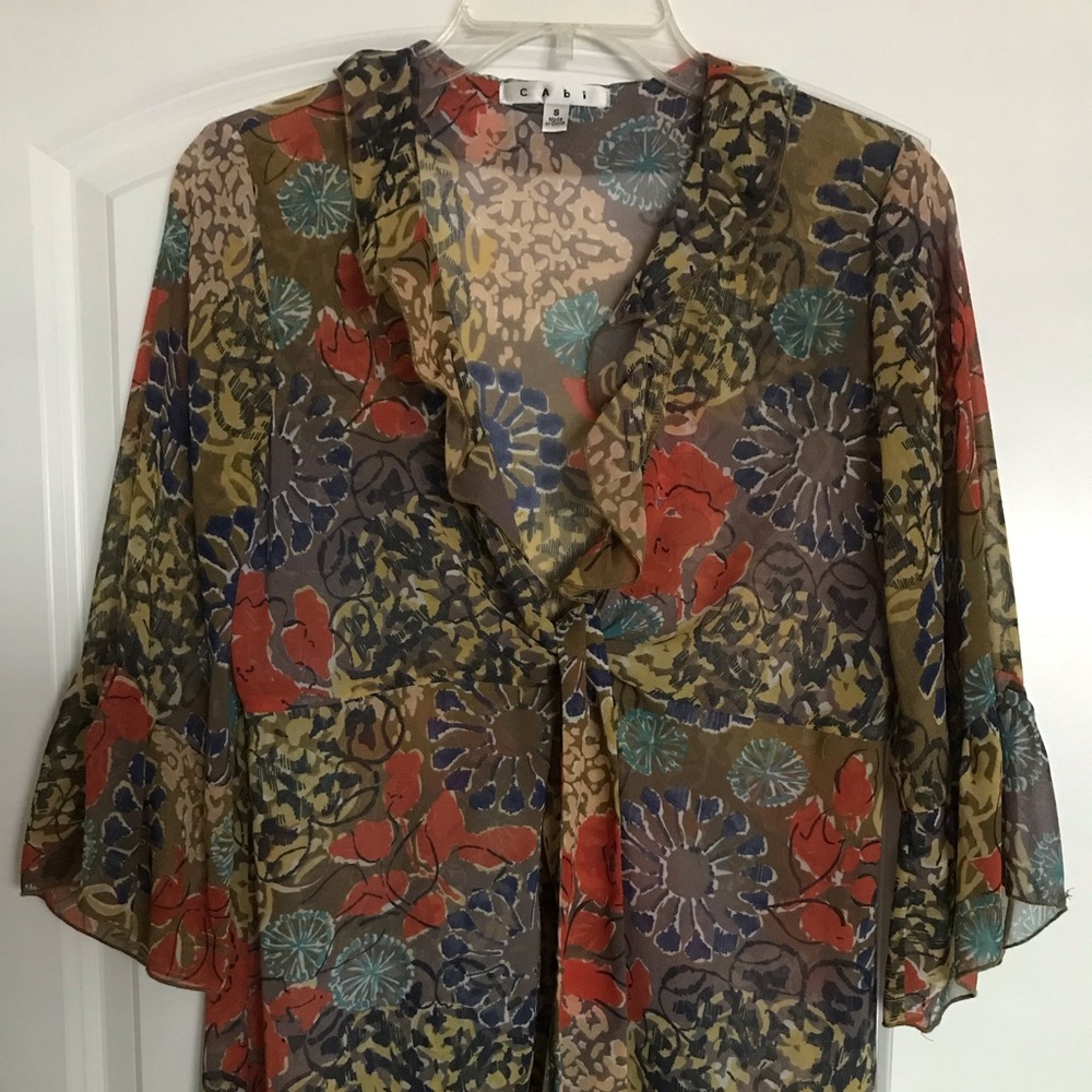 CAbi Shakespeare Tie Front Sheer Blouse.  EUC